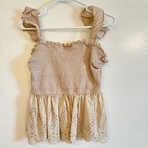 Tan Smocked Top with Ruffle Straps